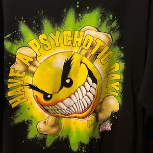 Vintage Fashion Victim Smiley Button Chaos Comics